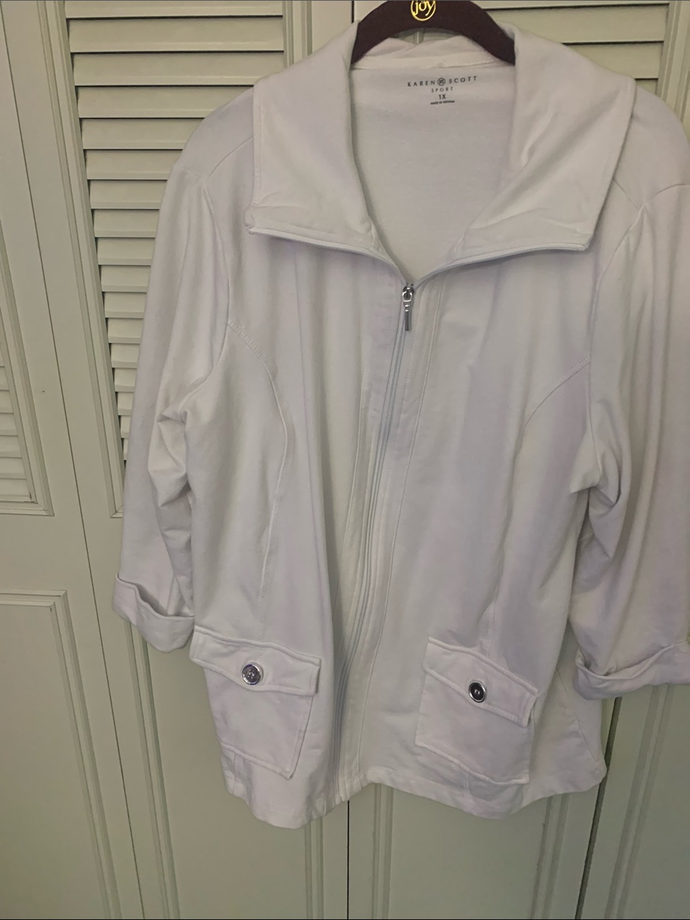 Karen Scott White Zip-Front Utility Jacket